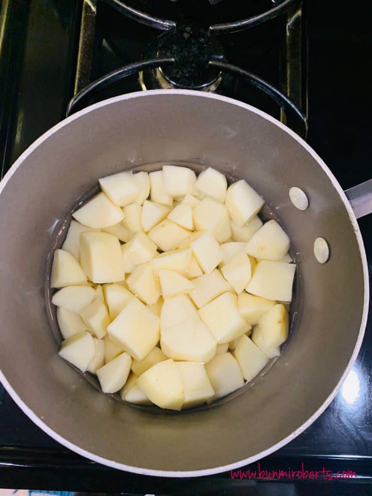cubed potatoes in pot